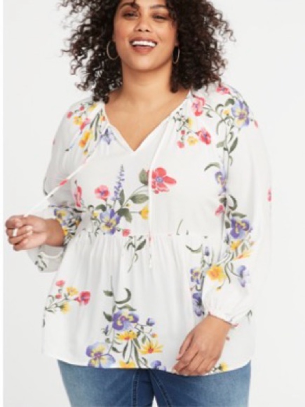 Floral-Print Crepe Plus-Size Swing Blouse